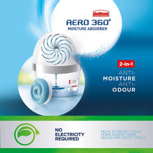 Load image into Gallery viewer, Unibond AERO 360º Moisture Absorber, Ultra-Absorbent Dehumidifier, Helps to Prevent Condensation, Mould & Musty Smells, Refillable Condensation Absorber, 1 Device incl. 1 Refill Tab 450g