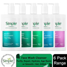 Load image into Gallery viewer, 6x Simple Facial Cleanser Purify, Repair, Hydrate, Age Resist, Smooth+ Gel,240ml