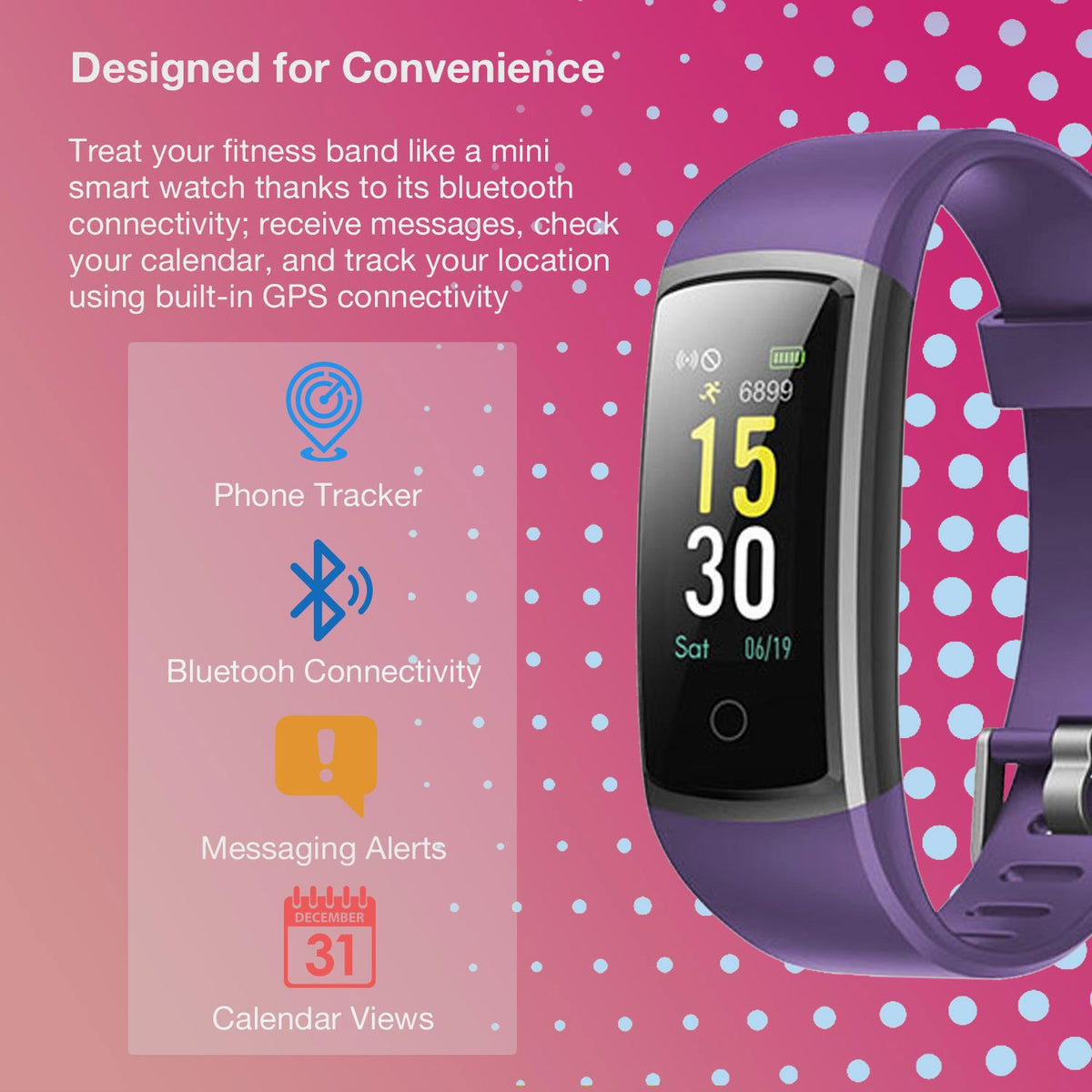 Aquarius AQ126 Waterproof Bluetooth Fitness Tracker With HRM and BPM