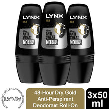 Load image into Gallery viewer, Lynx Gold 48-Hour Anti Sweat Anti-Perspirant Deodorant Roll-On For Men, 3x50ml