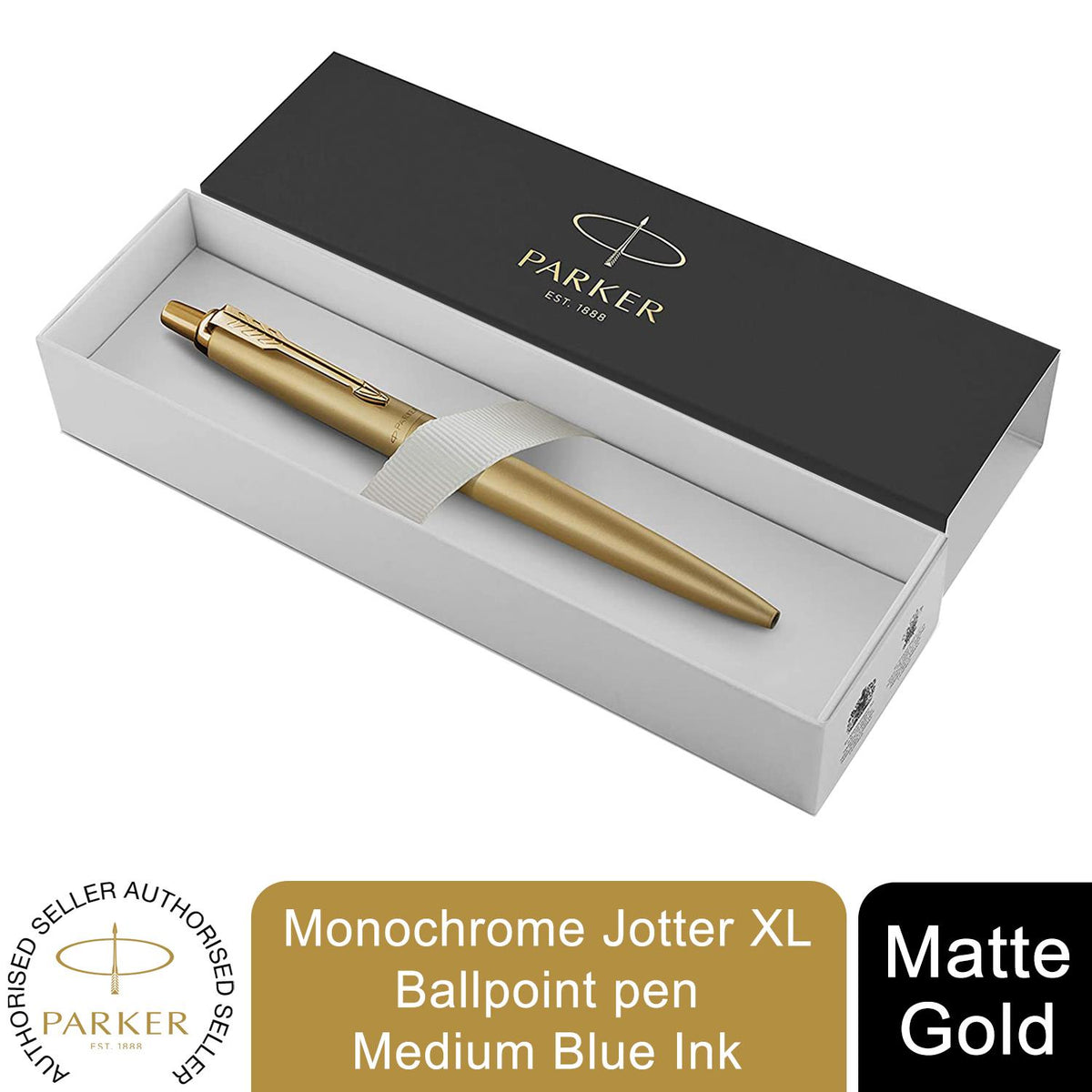 Parker Jotter Ballpoint Pen Matte Gold Medium Nib Blue Ink XL Gift Box –  Avant Garde Brands