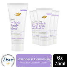 Load image into Gallery viewer, Dove Whole Body Odour Protection Deodorant Cream Lavender &amp; Camomile 75ml, 6 pk