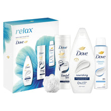 Load image into Gallery viewer, Dove Relax Trio Gift Set with Hydrate Bodywash, Body Lotion &amp; Classic Deodorant
