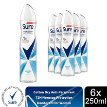 Load image into Gallery viewer, Sure Women Anti-perspirant 72H Nonstop Protection Cotton Dry Deodorant, 6x250ml