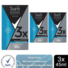 Load image into Gallery viewer, Sure Men Maximum Protection Clean Scent Anti-Perspirant Cream, 3 Pack, 45ml