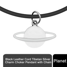 Load image into Gallery viewer, Aquarius Black Leather Charm Choker Pendant with Chain Planet
