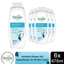 Load image into Gallery viewer, Simple Kind to Skin Sensitive Shower Gel Body Wash 675ml, 6pk