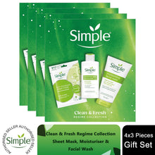 Load image into Gallery viewer, Simple Gift Set Clean &amp; Fresh Regime Face Wash Mask Moisturiser Skincare Trio