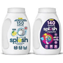 Load image into Gallery viewer, Splesh Cleaning Bundle of 3-in-1 Dishwasher 150 Capsules &amp; Laundry 140 Capsules