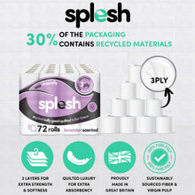 Load image into Gallery viewer, Splesh by Cusheen Toilet Roll Bulk Buy (72 Toilet Rolls) - Eco-Friendly, Soft &amp; Quilted 3-Ply Toilet Paper, Made from Sustainably Sourced Pulp - Lavender Fragrance