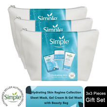 Load image into Gallery viewer, Simple Hydrating Skin Regime Gift Set - Sheet Mask, Facial Gel Wash &amp; Quench Cream