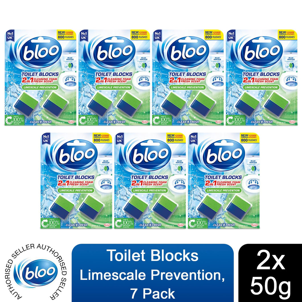 Bloo Toilet Rim Blocks Limescale Prevention 2in1 Cleaning Foam, 7 Pack