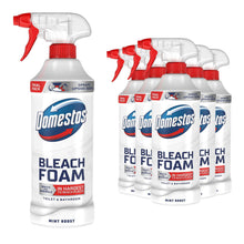 Load image into Gallery viewer, Domestos Bleach Foam Mint Boost Toilet &amp; Bathroom Cleaner Spray 380ml, 6 Pack