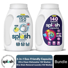 Load image into Gallery viewer, Splesh Cleaning Bundle of 3-in-1 Dishwasher 150 Capsules &amp; Laundry 140 Capsules