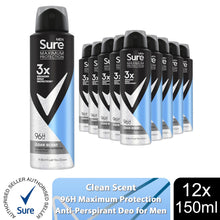 Load image into Gallery viewer, Sure Men Maximum Protection 96H Antiperspirant Deodorant Clean Scent 150ml, 12pk