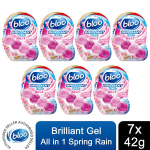 Bloo Toilet Rim Blocks Brilliant Gel All in 1 Cleaner Spring Rain Scent, 7x42g