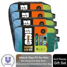 Load image into Gallery viewer, Match Day Fit FIFA Gift Set for Him Body Wash, Spray &amp; Wash Bag Grooming Kit