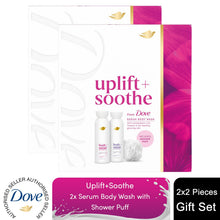 Load image into Gallery viewer, Dove Body + Mind Gift Set, Calming and Uplifting Body Washes Gift with Puff