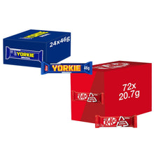 Load image into Gallery viewer, Nestle Chocolate Bar, Yorkie MilkChocolate Bar 24x46g &amp; KitKat 2 Finger 72x20.7g