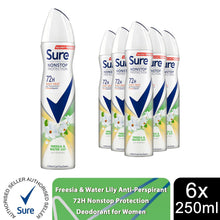 Load image into Gallery viewer, Sure Women Antiperspirant 72H Nonstop Protection Freesia&amp;Water Lily Deo,6x250ml