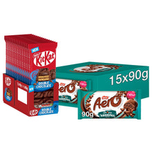 Load image into Gallery viewer, Nestle Sharing Bars, KitKat Double Chocolate 15x99g &amp; Aero Hazelnut 15x90g