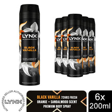 Load image into Gallery viewer, Lynx Fine Fragrance Collection Black Vanilla Body Spray Deodorant 200ml, 6 Pack