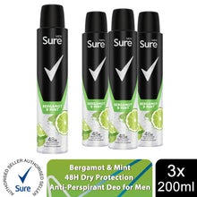 Load image into Gallery viewer, Sure Men Deodorant Spray Bergamot &amp; Mint with 48Hrs Protection 200ml, 3 Pack