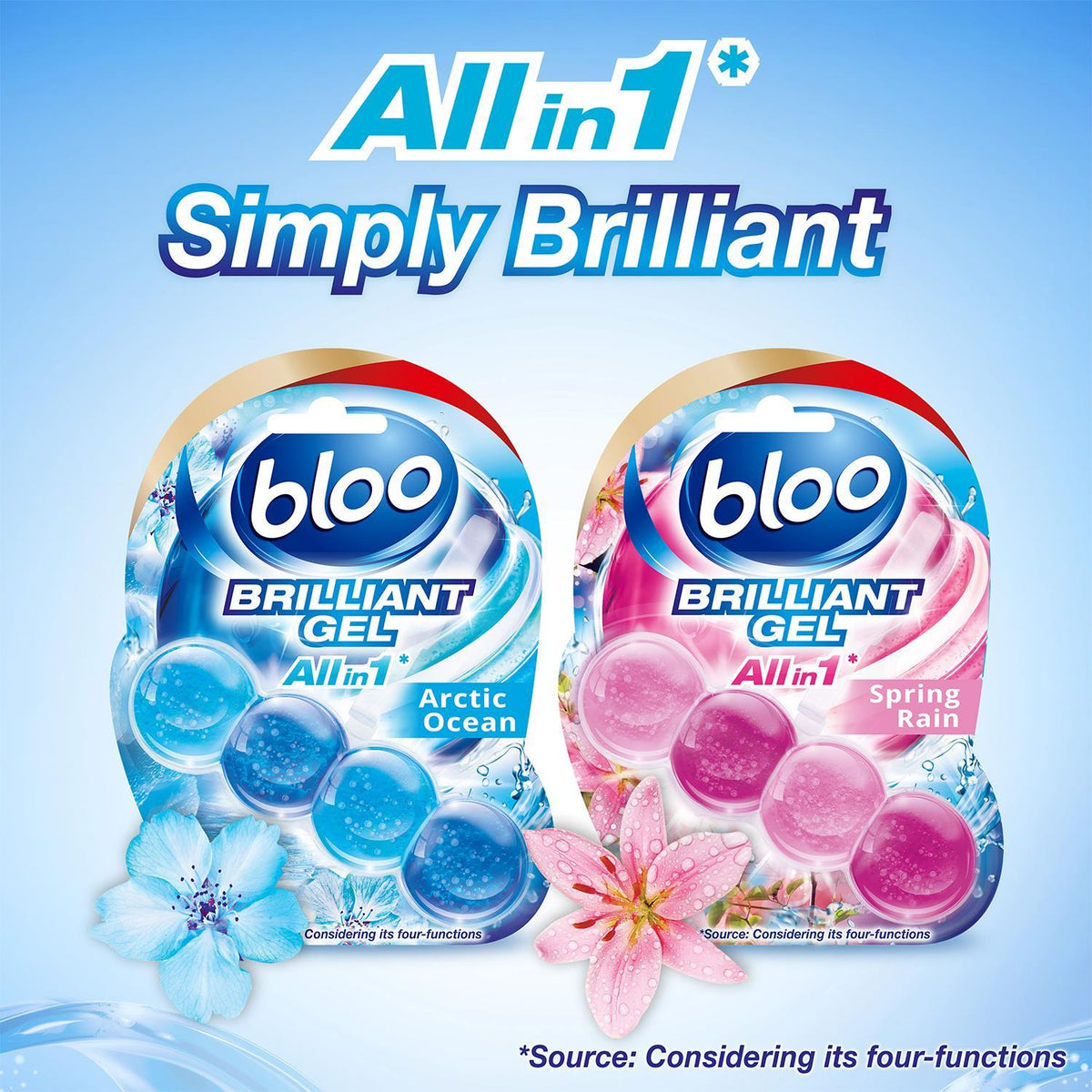 Bloo Toilet Rim Block Gel All-in-1 Cleaner Arctic Ocean & Spring Rain ...