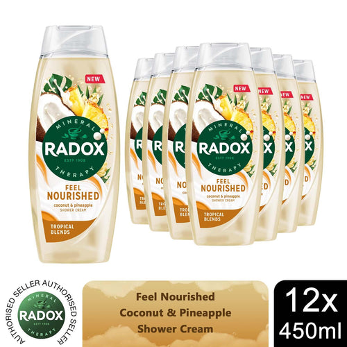 12x Radox Mineral Therapy Feel Nourished Shower Cream Coconut & Pineapple, 450ml