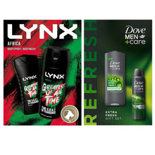 Load image into Gallery viewer, Lynx Africa Duo and Dove Men+Care Extra Fresh Duo Gift Set Bundle for Him