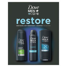 Load image into Gallery viewer, Dove Men+Care Restore Bodywash, Shampoo &amp; Bodyspray 3 Pieces Gift Set for Him
