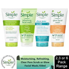 Load image into Gallery viewer, Simple Face Wash Range-Moisturising, Refreshing, Clear Pore Scrub or Glow, 150ml