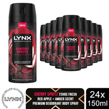 Load image into Gallery viewer, Lynx Men Deodorant Body Spray Cherry Spritz with 72Hrs Freshness 150ml, 24 Pack