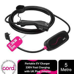 Cord Lite 5m Portable EV Charger 230V Fast Charging with UK Plug Adapter