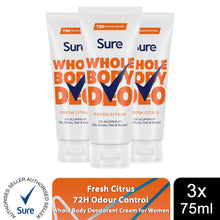 Load image into Gallery viewer, Sure Fresh Citrus Whole Body Deodorant Cream Aluminium Free 75ml, 3 Pack