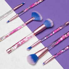 Load image into Gallery viewer, Cosmic Makeup Brush Set 7 Piece Pink Purple Liquid Glitter Handle Beauty Kit