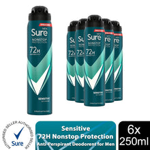 Load image into Gallery viewer, Sure Men Anti-Perspirant 72H Nonstop Protection Sensitive Deodorant, 6x250ml