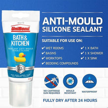 Load image into Gallery viewer, Unibond Silicone Sealant Anti-Mould &amp; Waterproof for Kitchen &amp; Bathroom, 147g 5 Pack