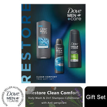 Load image into Gallery viewer, Dove Men+Care Restore Clean Comfort Bath and Body 3Pcs Gift Set for Him