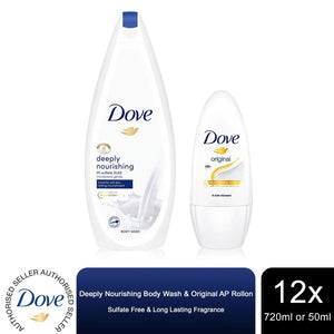 3x Dove Women AP Cream Rollon 50ml+Deeply Nourishing moisturiser Body Wash 720ml