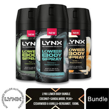 Load image into Gallery viewer, Lynx Lower Body Spray Bundle Coconut Sandal |Pear Cedar |Vanilla Bergamot 100ml