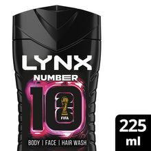Load image into Gallery viewer, Lynx Limited Edition FIFA No 10 Mens 3 in 1 Body Wash Shower Gel 225ml, 6 Pack