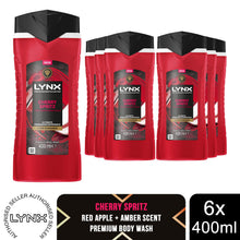 Load image into Gallery viewer, Lynx Cherry Spritz Body Wash with 12Hrs of Freshness for Men 400ml, 6 Pack
