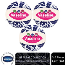 Load image into Gallery viewer, Vaseline Lip Treat Collection Gift Set Tin with Rosy Aloe Original Balm Trio