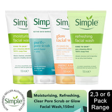 Load image into Gallery viewer, Simple Face Wash Range-Moisturising, Refreshing, Clear Pore Scrub or Glow, 150ml