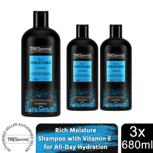 Tresemme Shampoo Rich Moisture with Vitamin E for All-Day Hydration, 3x680 ml