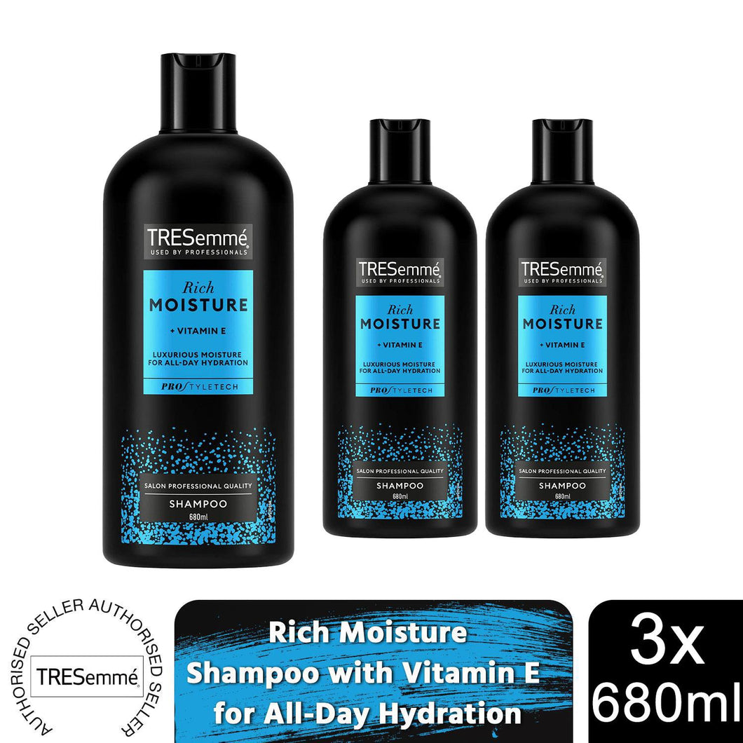 Tresemme Shampoo Rich Moisture with Vitamin E for All-Day Hydration, 3x680 ml