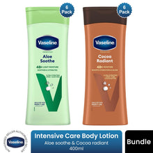 Load image into Gallery viewer, Vaseline Intensive Care Body Lotion Aloe Soothe &amp; Cocoa Radiant 400ml, 6 Pk