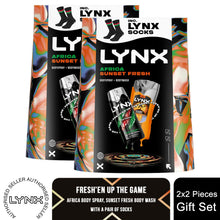 Load image into Gallery viewer, Lynx Africa Spray &amp; Sunset Wash Gift Set with Socks, 48H Fresh Scent Care