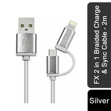 Load image into Gallery viewer, FX 2 in 1 Braided Charge &amp; Sync Cable - 2m : Silver